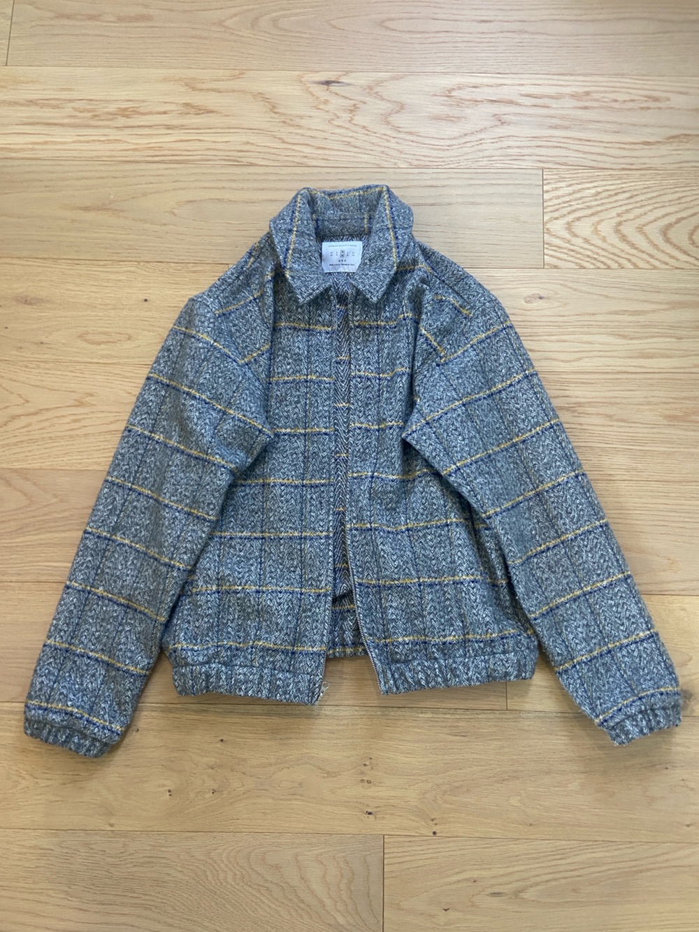 Vintage Urban Outfitters Plaid Checkered Grey Zip-Up Bomber Jacket Size Medium